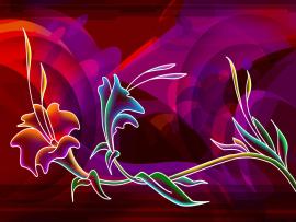 Red Flowers Neon Art Wallpaper Backgrounds