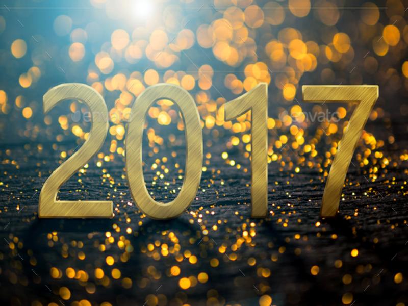 2017 Happy New Year With Gold Light Backgrounds