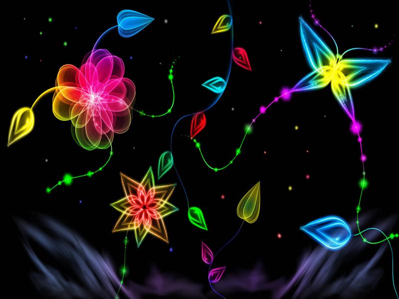 Butterflies and Flowers Neon Art Design Backgrounds