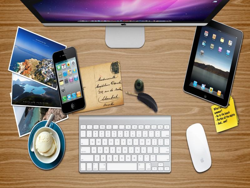 Office Apple Desk Graphic Backgrounds