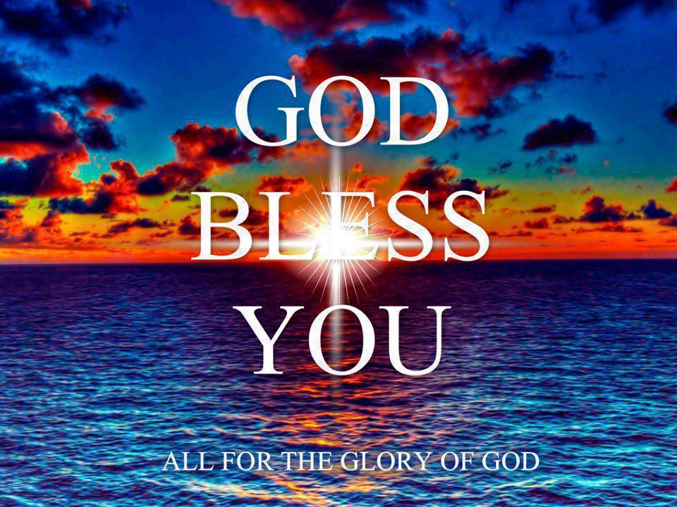 Blue Sea With God Bless You Text Graphic