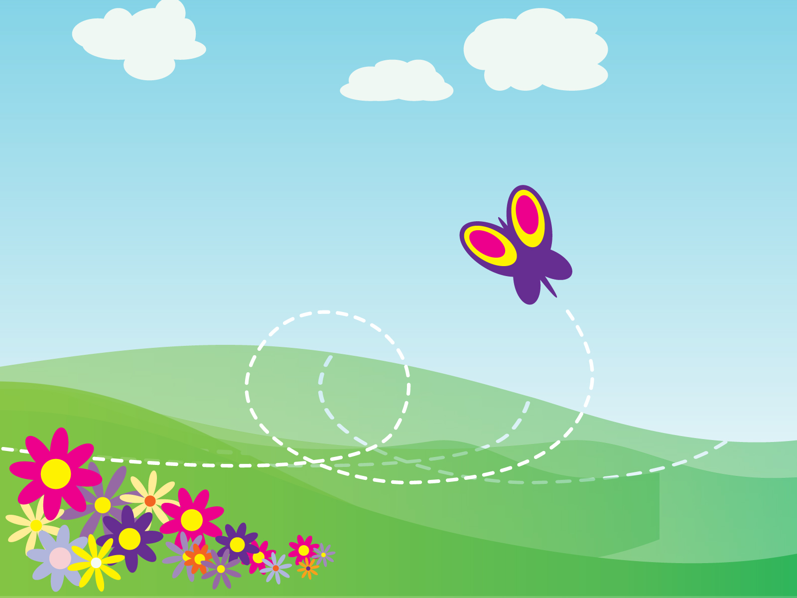 Cartoon Butterfly and Flowers PPT Clipart