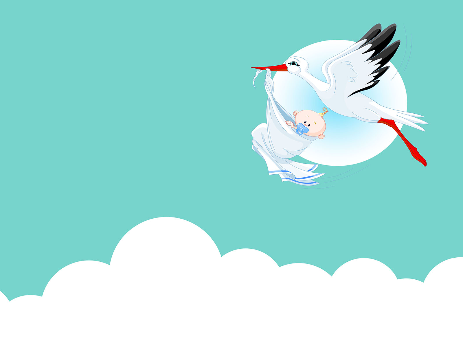 Cute Baby With Stork Animals Blue Green  Clipart