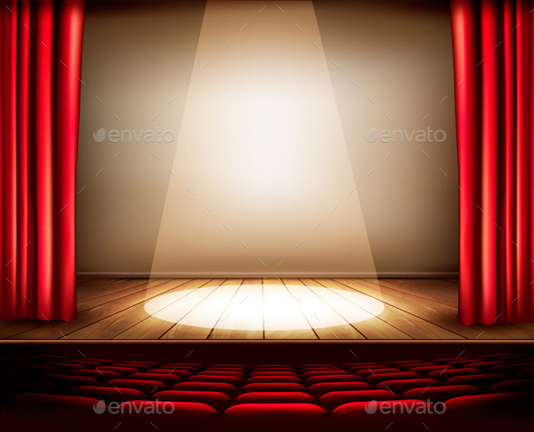 Theater Stage With A Red Curtain Seats By Almoond image