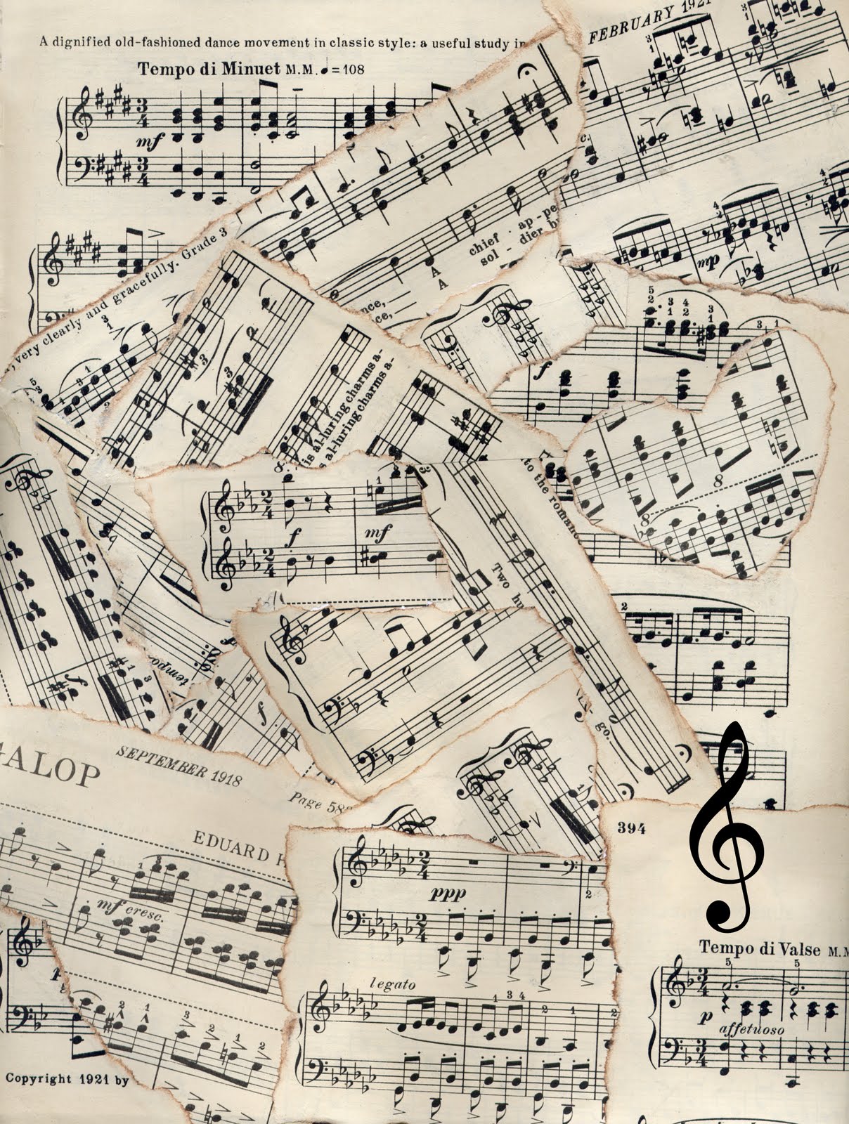 Vintage Sheet Music Patchwork Wallpaper